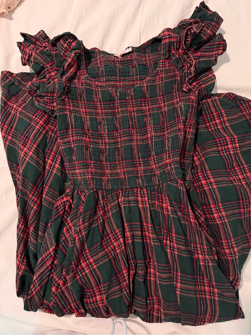 Ivy City Co Green and Red Plaid Ruffle Sleeve Dress